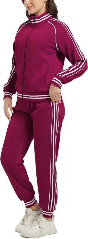ANOTWENER Women's Jogging Suits Tracksuit Set Workout Long Sleeve Outfits Gym Stripe 2 Piece Set Sweatsuits with Pockets