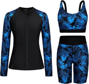 Arolina Womens Rash Guard Long Sleeve Swim Shirts Swimsuit 2025 Bathing Suit with Womens Swim Shorts & Two Pockets