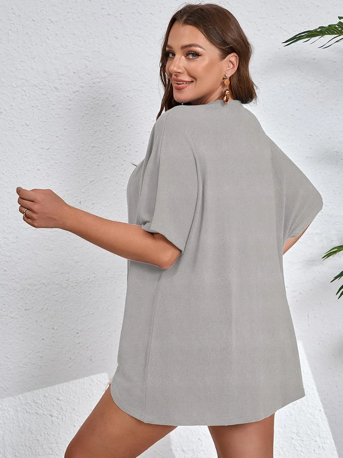 AusLook Women's Plus Size Short Sleeve Shawls and Wraps Lightweight Open Front Cardigan Cover Ups Shrugs Kimono Jacket Coat