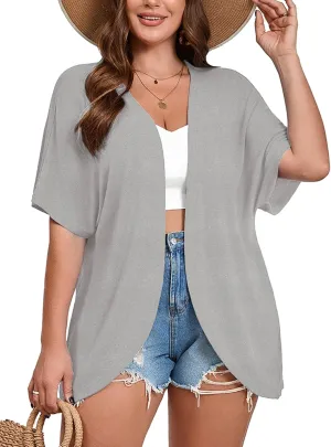 AusLook Women's Plus Size Short Sleeve Shawls and Wraps Lightweight Open Front Cardigan Cover Ups Shrugs Kimono Jacket Coat