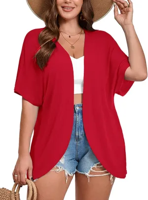 AusLook Women's Plus Size Short Sleeve Shawls and Wraps Lightweight Open Front Cardigan Cover Ups Shrugs Kimono Jacket Coat