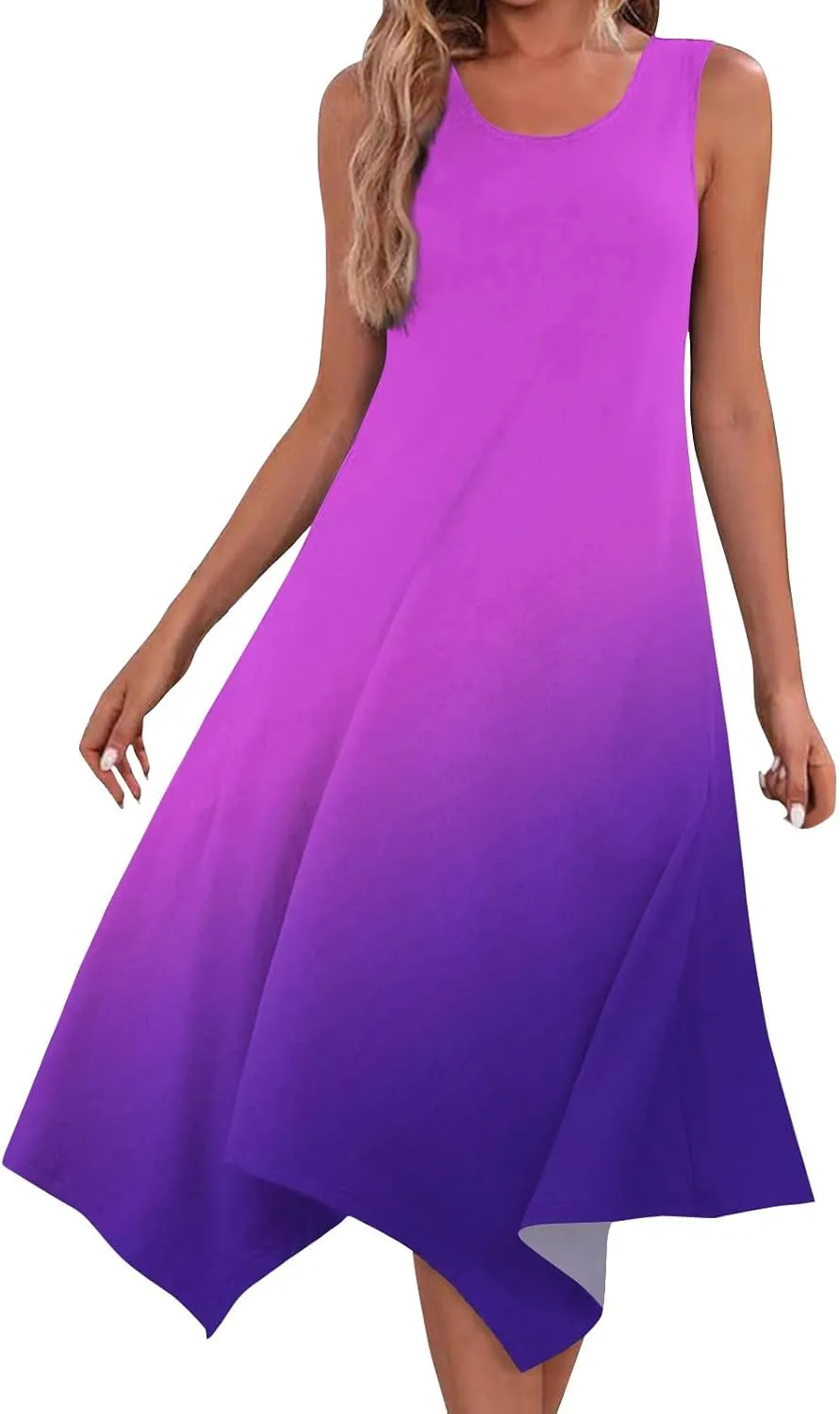 Azeralia Women's Summer Dresses Sleeveless Round Neck Solid Color Tank Dresses Beach Casual Long Vacation Sundress