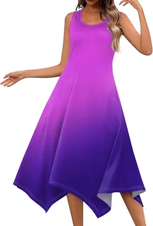 Azeralia Women's Summer Dresses Sleeveless Round Neck Solid Color Tank Dresses Beach Casual Long Vacation Sundress