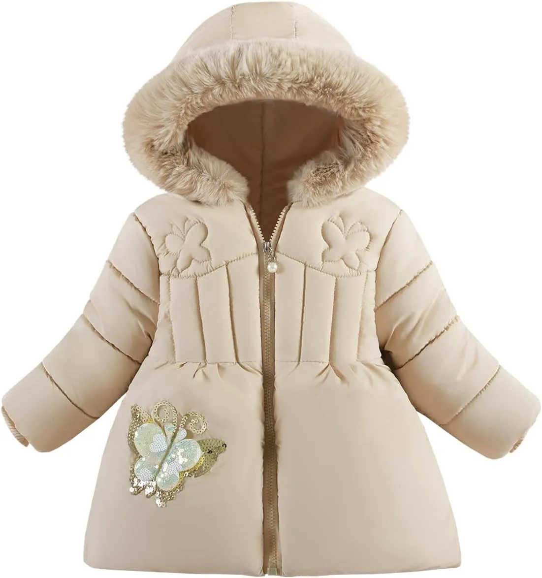 Baby Winter Fleece Puffer Coat Toddler Hooded Jacket Girl Fur Outerwear Clothes