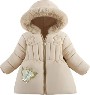 Baby Winter Fleece Puffer Coat Toddler Hooded Jacket Girl Fur Outerwear Clothes