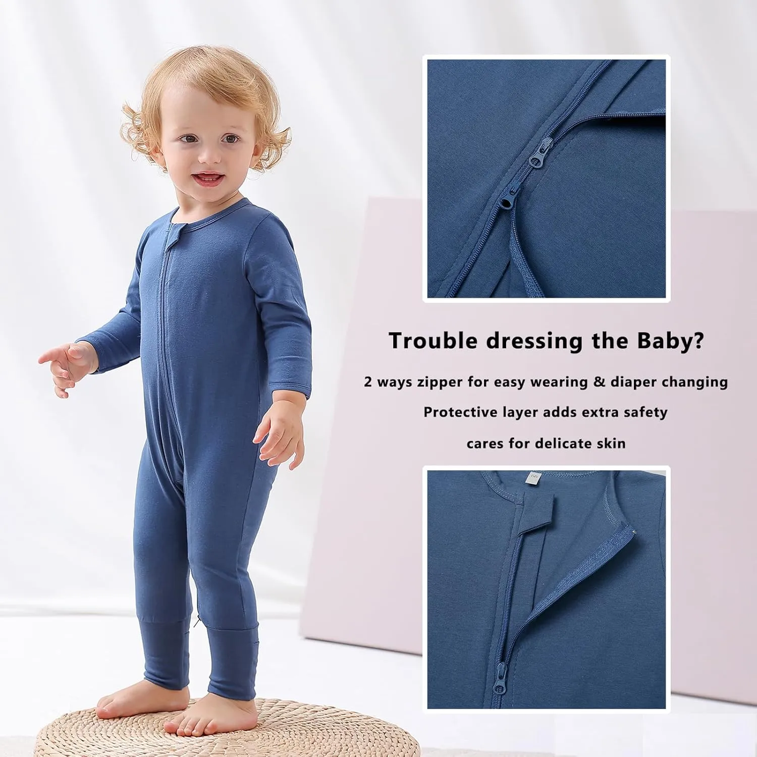 BeiVSlley 2-Pack Baby Cotton Romper Onesies Long Sleeve Zipper Jumpsuit Solid Outfit 3-24M (Boy/Girl)