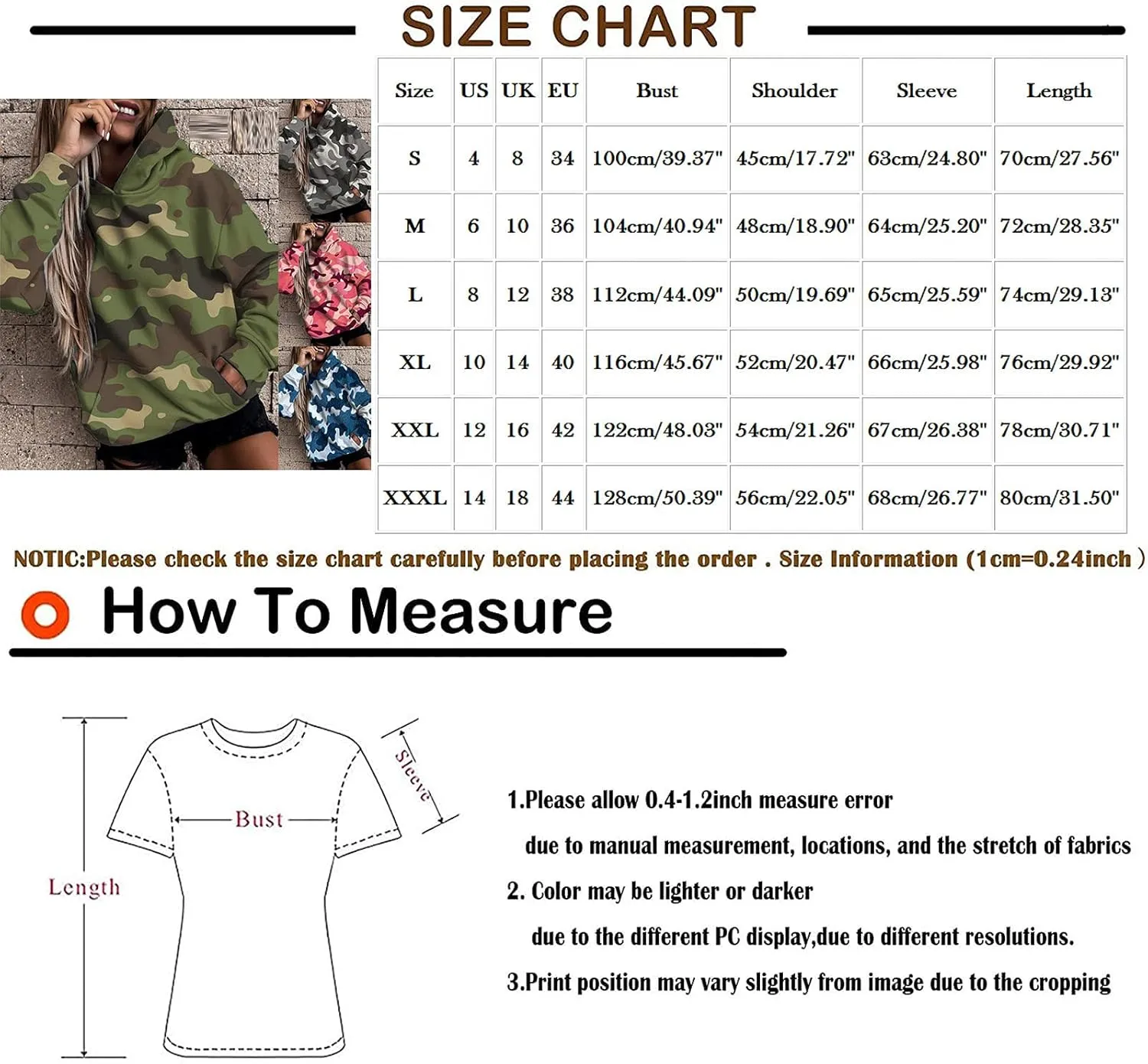 Camoflauge Clothing Women Oversized Hoodie Sweateshirt Boyfriend Shirts Tracksuit with Kangaroo Pockets