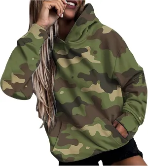 Camoflauge Clothing Women Oversized Hoodie Sweateshirt Boyfriend Shirts Tracksuit with Kangaroo Pockets
