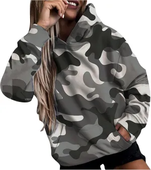 Camoflauge Clothing Women Oversized Hoodie Sweateshirt Boyfriend Shirts Tracksuit with Kangaroo Pockets