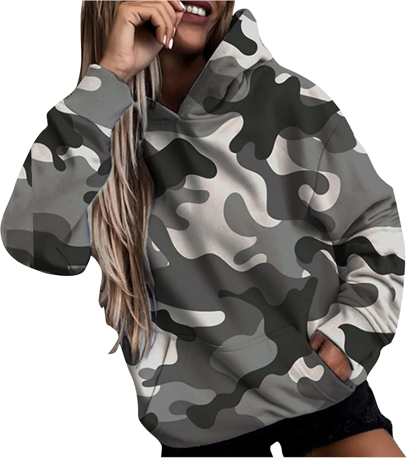 Camoflauge Clothing Women Oversized Hoodie Sweateshirt Boyfriend Shirts Tracksuit with Kangaroo Pockets