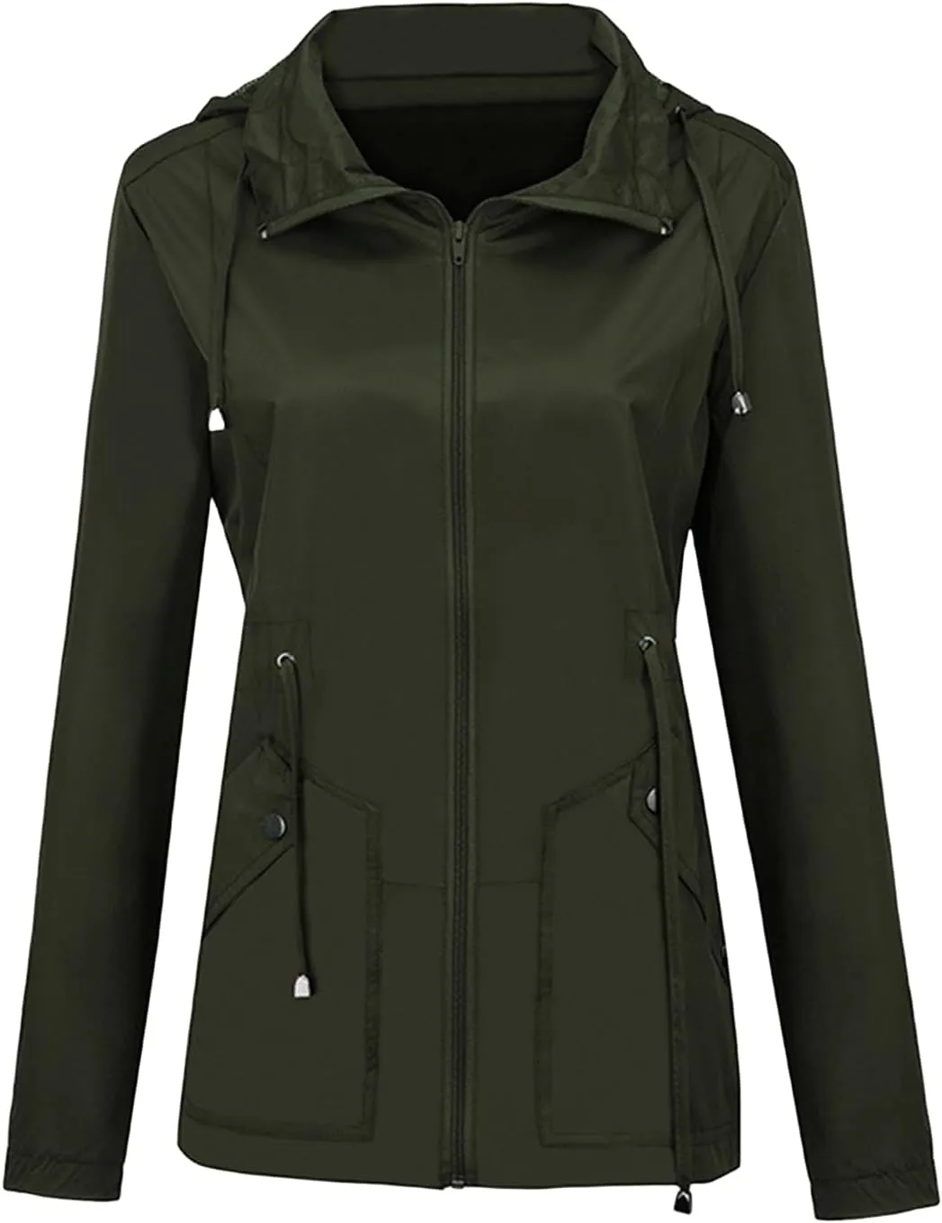 Canbebig Women Lightweight Waterproof Rain Jacket Hooded Drawstring Raincoats Active Outdoor Travel Hiking Windbreaker Pocket