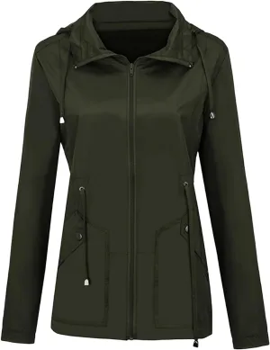 Canbebig Women Lightweight Waterproof Rain Jacket Hooded Drawstring Raincoats Active Outdoor Travel Hiking Windbreaker Pocket