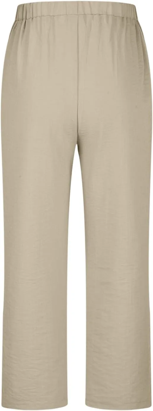 Capri Pants for Women Dressy Casual Stretch Summer 3/4 Length Trousers Wide Leg Cotton Linen Petite Cropped Pants