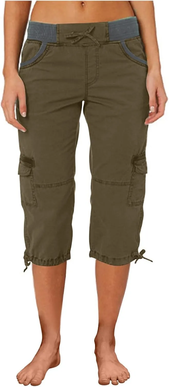Cargo Capris for Women Casual Drawstring Capris Pants with Pockets Summer Plus Size Capri Hiking Pants Cargo Pant