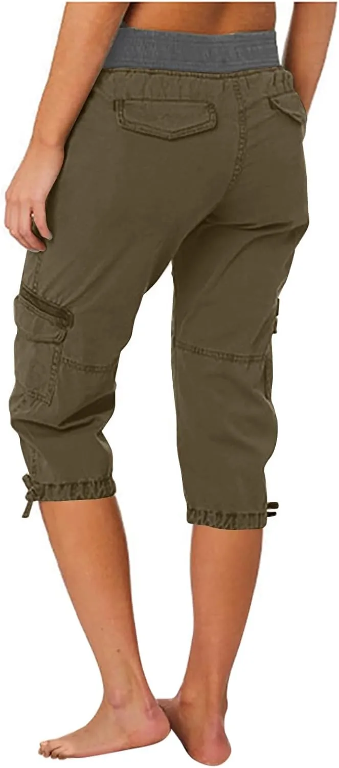 Cargo Capris for Women Casual Drawstring Capris Pants with Pockets Summer Plus Size Capri Hiking Pants Cargo Pant