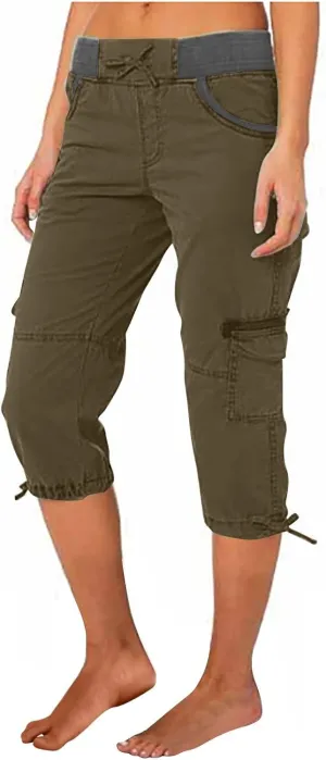 Cargo Capris for Women Casual Drawstring Capris Pants with Pockets Summer Plus Size Capri Hiking Pants Cargo Pant