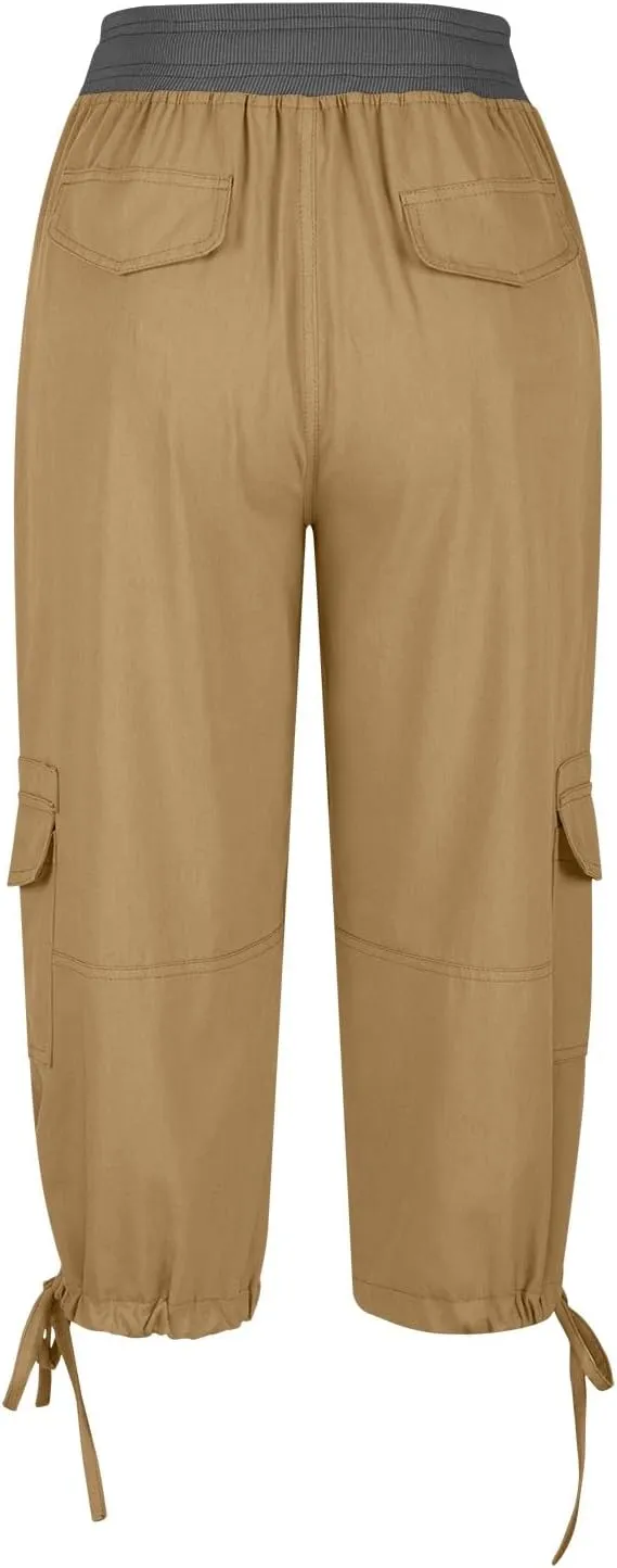 Cargo Capris for Women Casual Drawstring Capris Pants with Pockets Summer Plus Size Capri Hiking Pants Cargo Pant