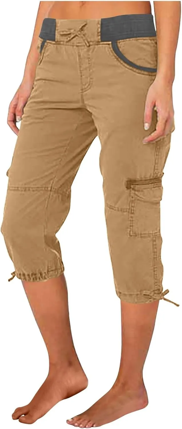 Cargo Capris for Women Casual Drawstring Capris Pants with Pockets Summer Plus Size Capri Hiking Pants Cargo Pant