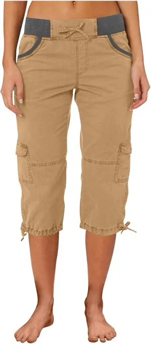 Cargo Capris for Women Casual Drawstring Capris Pants with Pockets Summer Plus Size Capri Hiking Pants Cargo Pant
