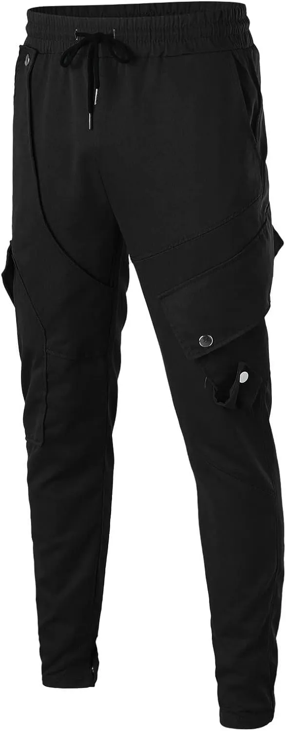 Cargo Pants for Men Relaxed Fit Mens Tapered Joggers Men's Flap Pocket Drawstring Elastic Waist Letter Graphic Street