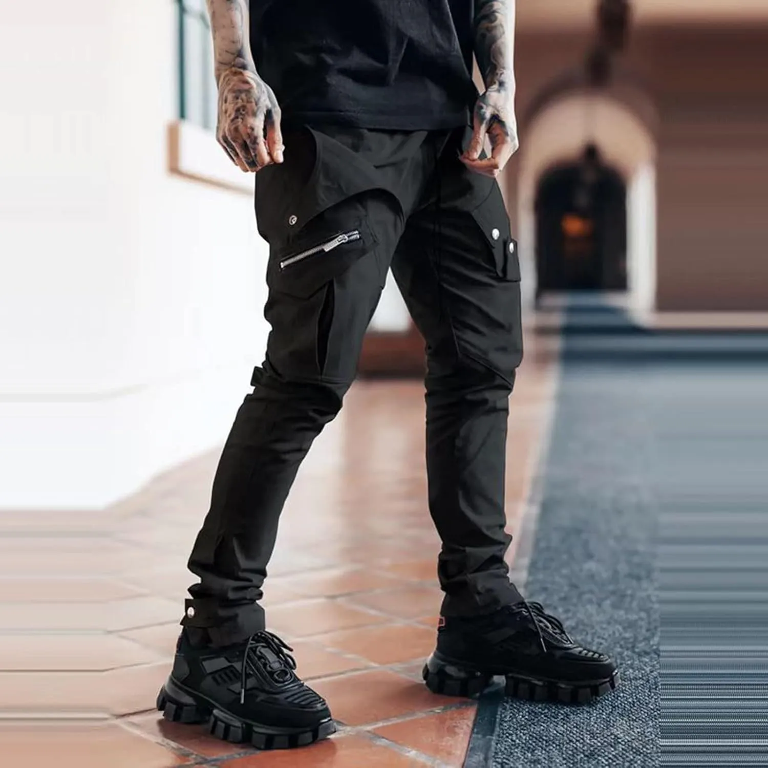 Cargo Pants for Men Relaxed Fit Mens Tapered Joggers Men's Flap Pocket Drawstring Elastic Waist Letter Graphic Street