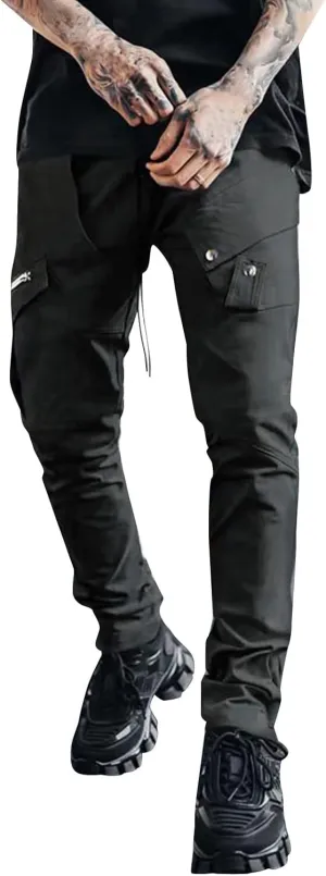 Cargo Pants for Men Relaxed Fit Mens Tapered Joggers Men's Flap Pocket Drawstring Elastic Waist Letter Graphic Street