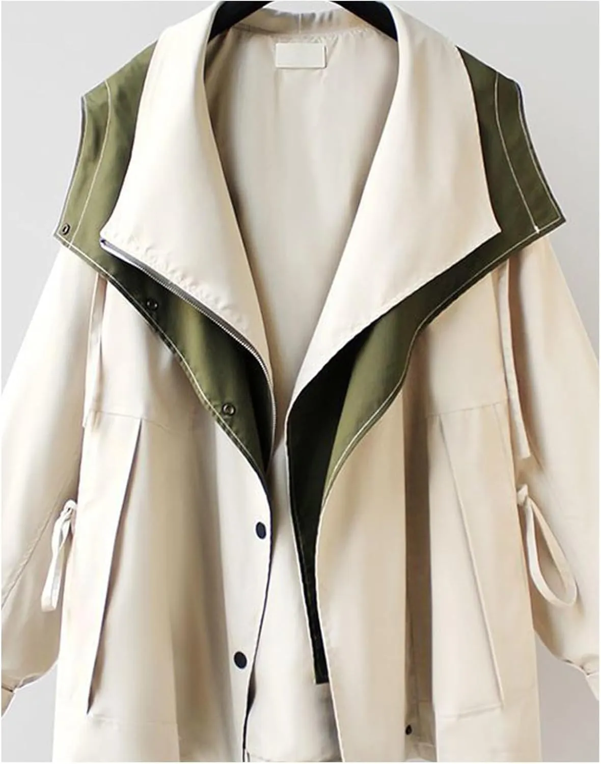 Costaric Women's Oversized Color Block Jacket Spring Autumn Casual Lapel Zip Jacket Long Sleeve Lightweight With Pockets Coat