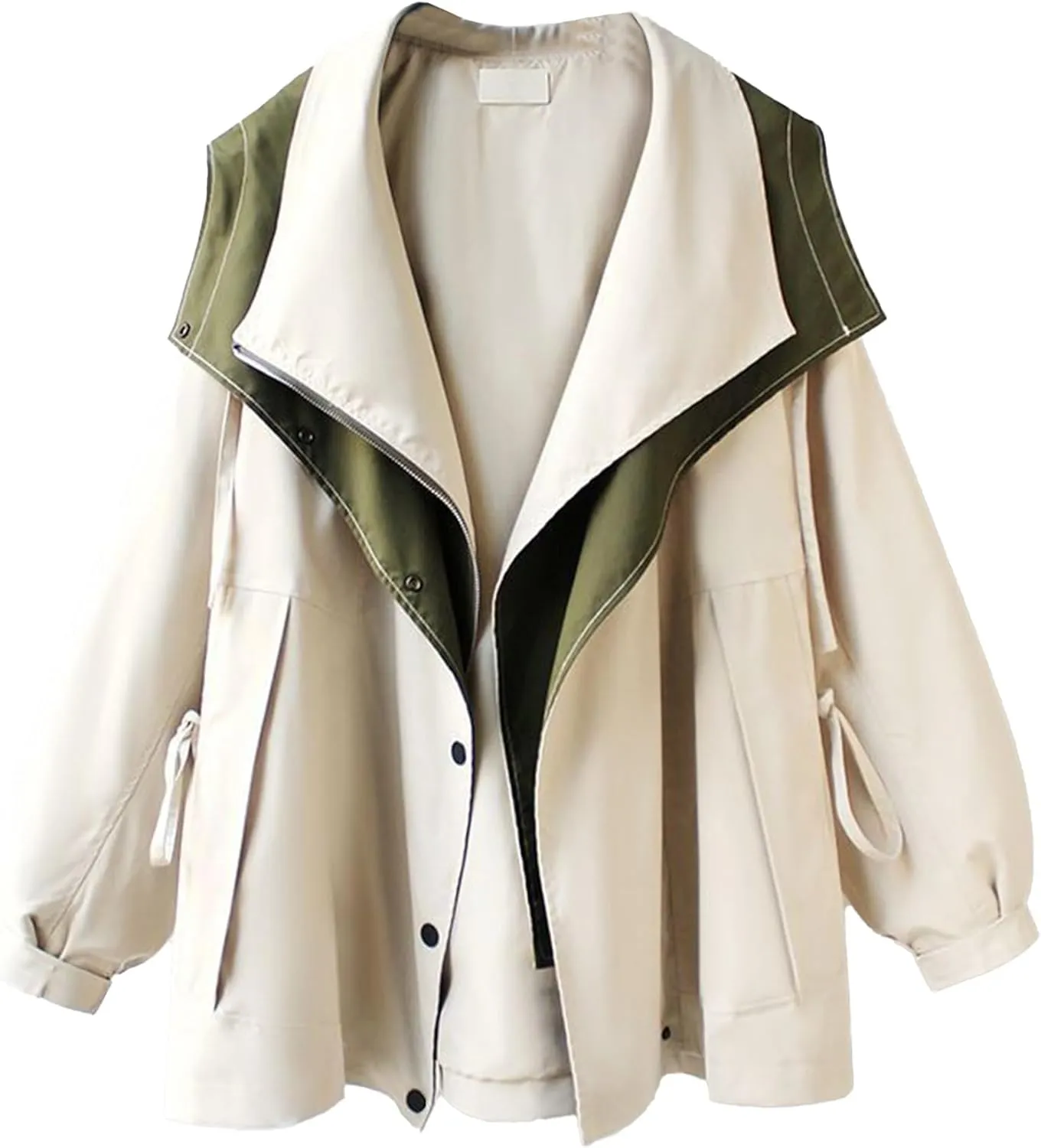 Costaric Women's Oversized Color Block Jacket Spring Autumn Casual Lapel Zip Jacket Long Sleeve Lightweight With Pockets Coat
