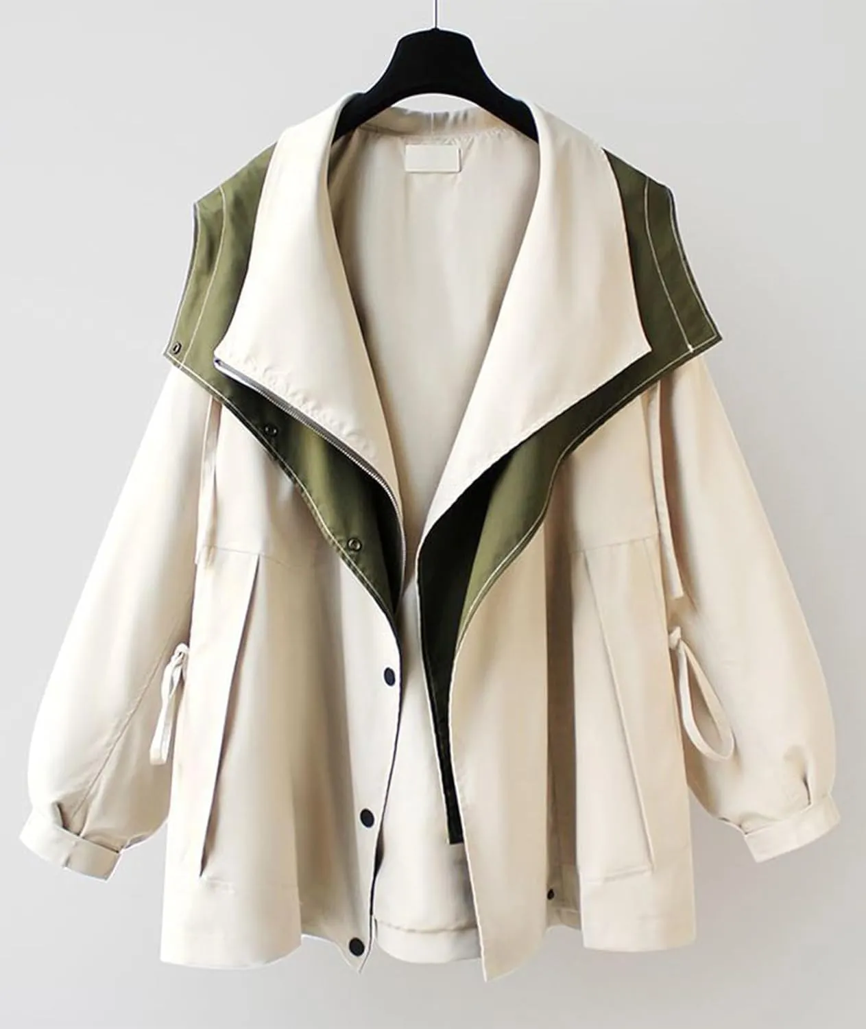 Costaric Women's Oversized Color Block Jacket Spring Autumn Casual Lapel Zip Jacket Long Sleeve Lightweight With Pockets Coat