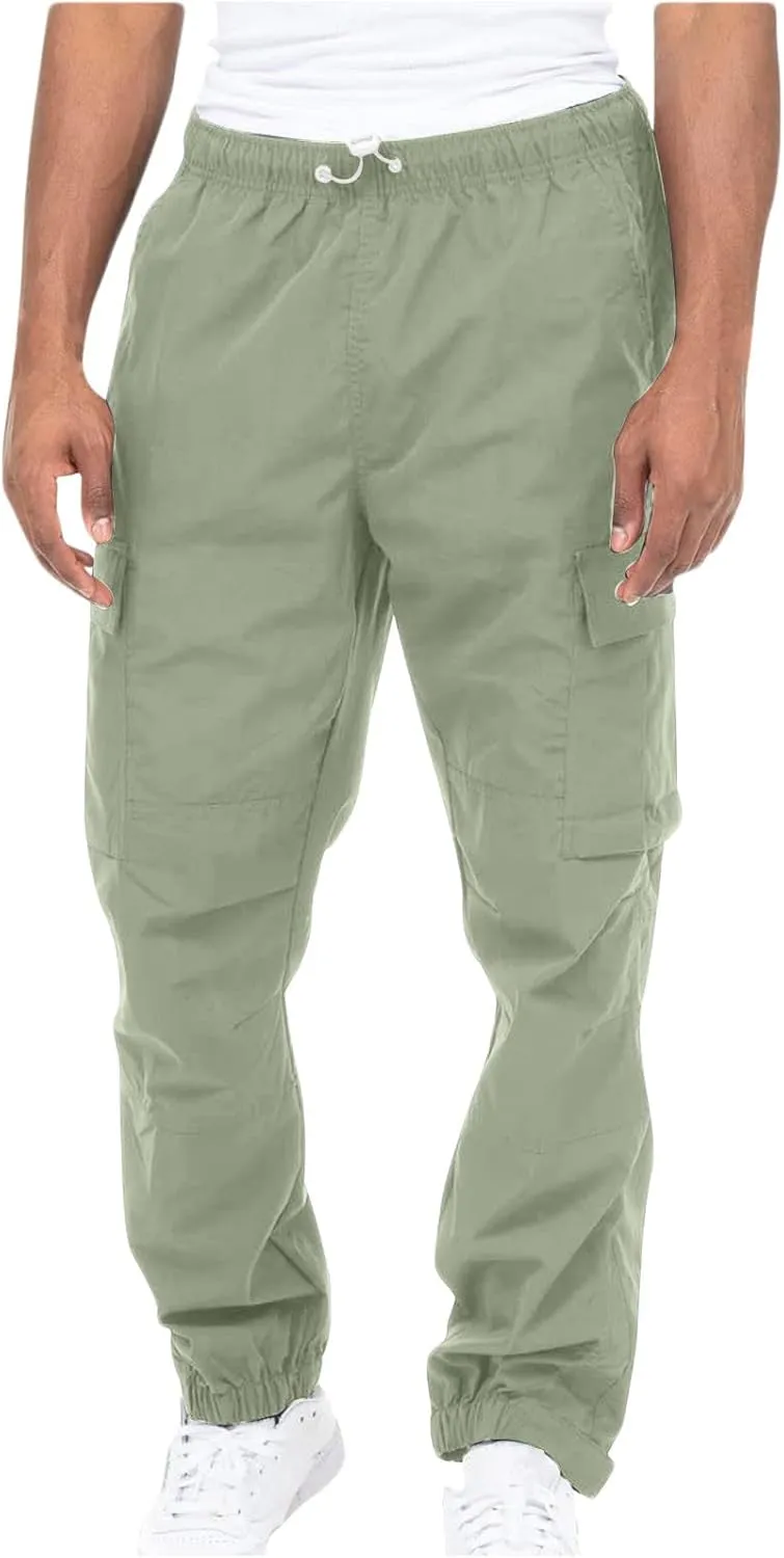 Cotton Men's Cargo Jogger Pants Elastic Multi Pockets Relax Drawstring Outdoor Daily Hiking Camping Activewear Travel