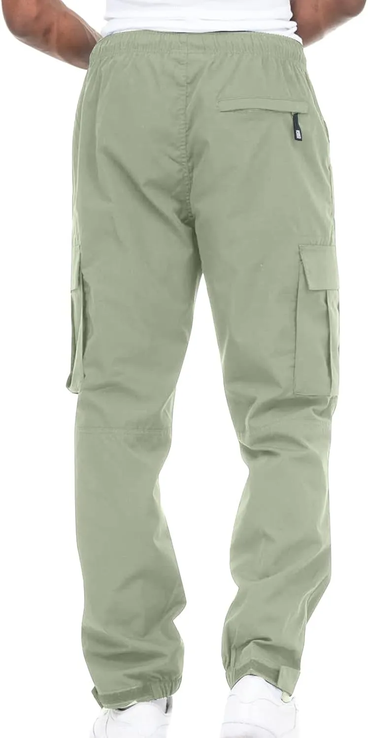 Cotton Men's Cargo Jogger Pants Elastic Multi Pockets Relax Drawstring Outdoor Daily Hiking Camping Activewear Travel