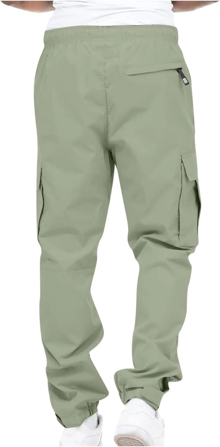 Cotton Men's Cargo Jogger Pants Elastic Multi Pockets Relax Drawstring Outdoor Daily Hiking Camping Activewear Travel