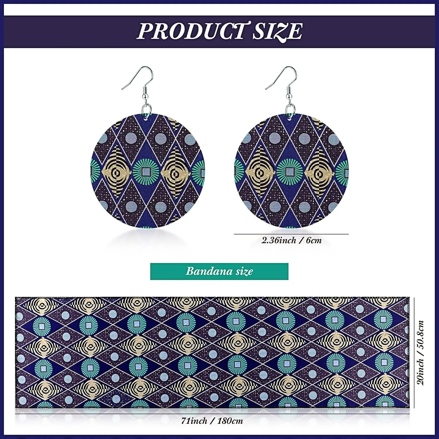 Coume 3 Pcs Women African Dashiki Skirt Traditional Costume African Bohemian Head Wrap Scarf Drop Dangle Earring