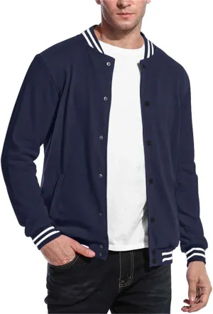 crazynekos Men's Fashion Flight Bomber Jacket Lightweight Solid Color Coat Sportwear Button Windbreaker