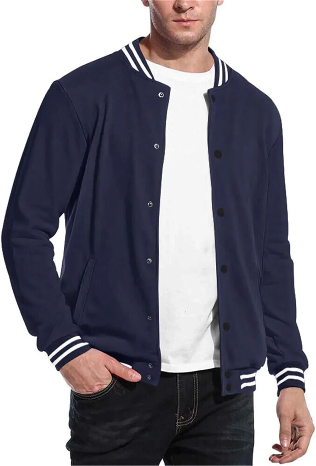 crazynekos Men's Fashion Flight Bomber Jacket Lightweight Solid Color Coat Sportwear Button Windbreaker