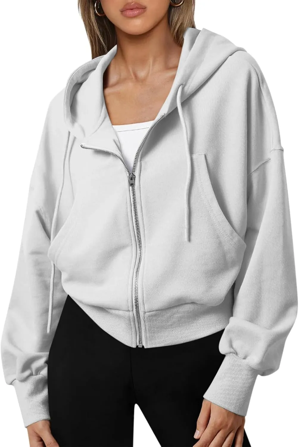 Cropped Zip Up Hoodie Women Fleece Jacket Y2k Oversized Sweatshirt Casual Loose Fit Crop Hoodie Workout Coats