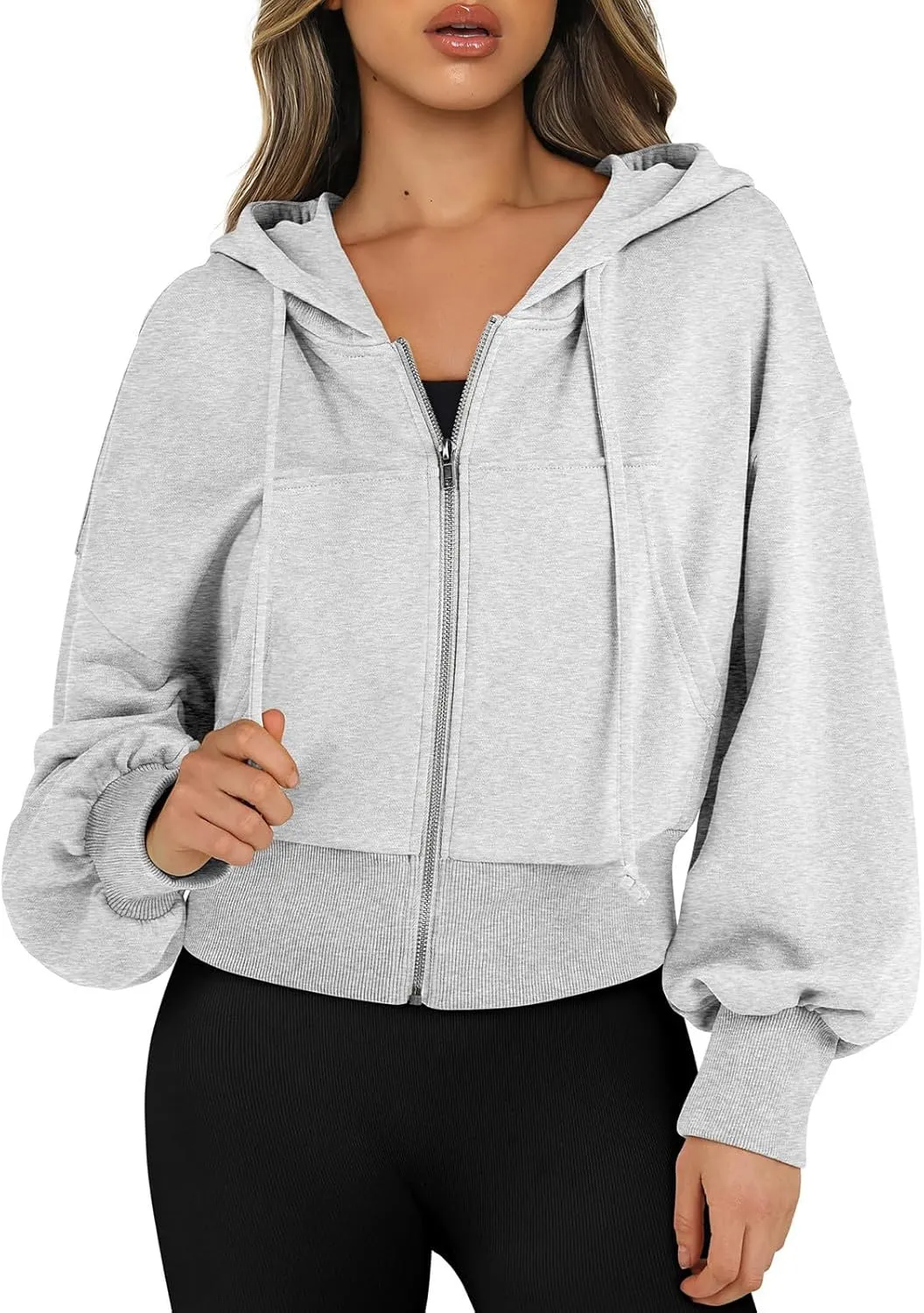 Cropped Zip Up Hoodie Women Fleece Jacket Y2k Oversized Sweatshirt Casual Loose Fit Crop Hoodie Workout Coats