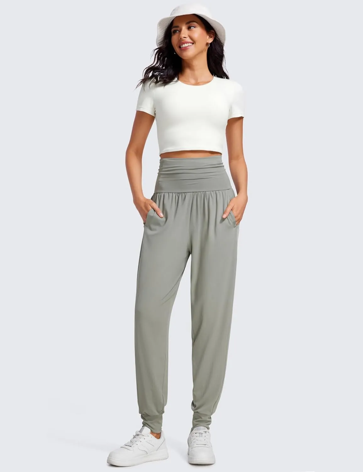 CRZ YOGA Fold Over Yoga Jogger for Women High Waisted Comfy Loose Lounge Harem Pants Sweatpants with Pockets