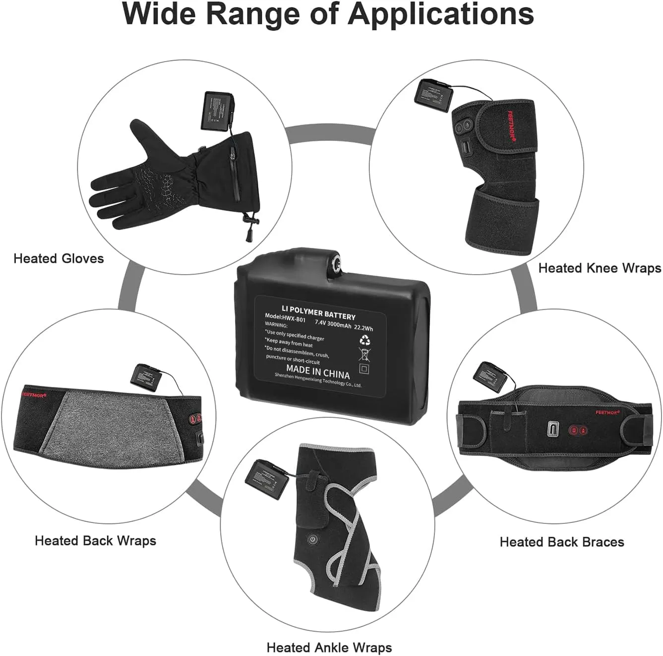 CUEHEAT 7.4V Heated Glove Liners Rechargeable Lithium Polymer Battery, for DC 3.5mm x 1.35mm Port - Heated Glove, Mitten, Sock (3000mAh, 2)