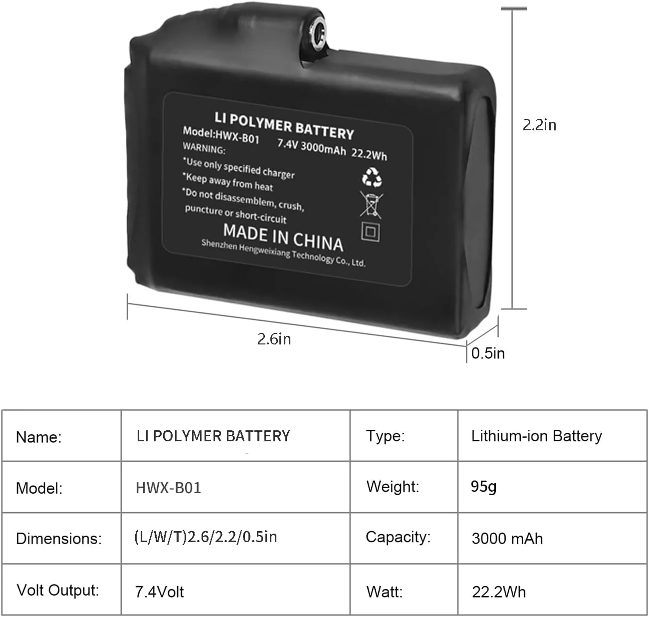 CUEHEAT 7.4V Heated Glove Liners Rechargeable Lithium Polymer Battery, for DC 3.5mm x 1.35mm Port - Heated Glove, Mitten, Sock (3000mAh, 2)