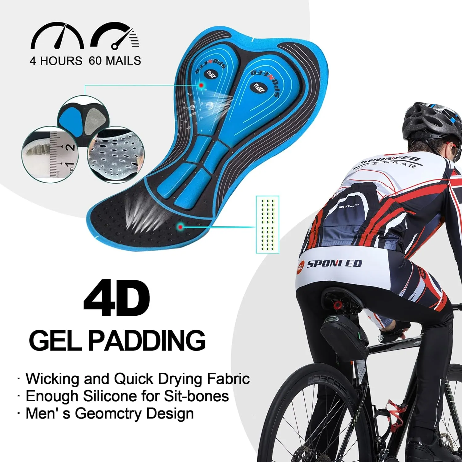 Cycling Pants for Men Road Bike Compression Tights Winter Biking Bottoms with Padding UV Proof