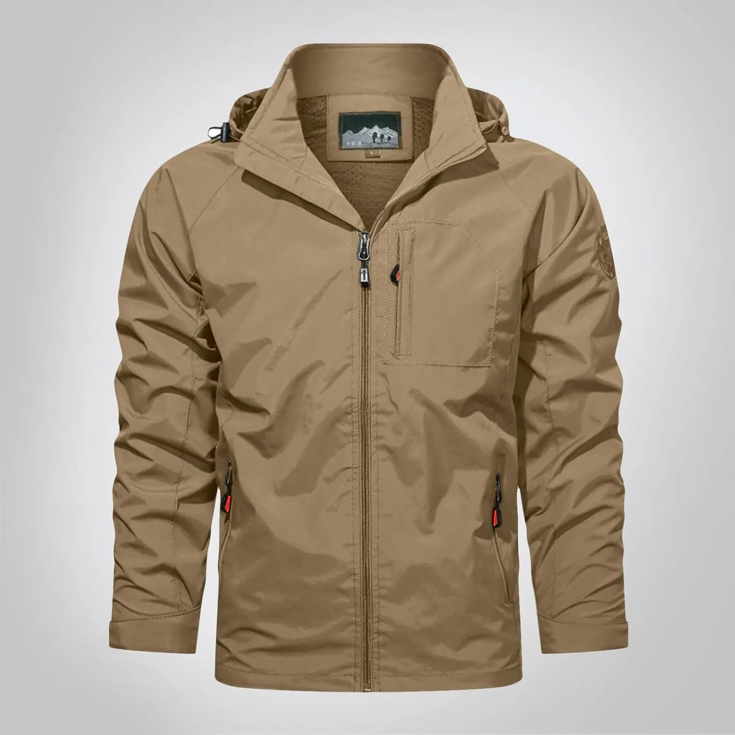 Cycling Raincoats Mens Skiing Jackets Casual Stand Collar Jackets Mountain Windbreaker Hooded Coat Work Coats