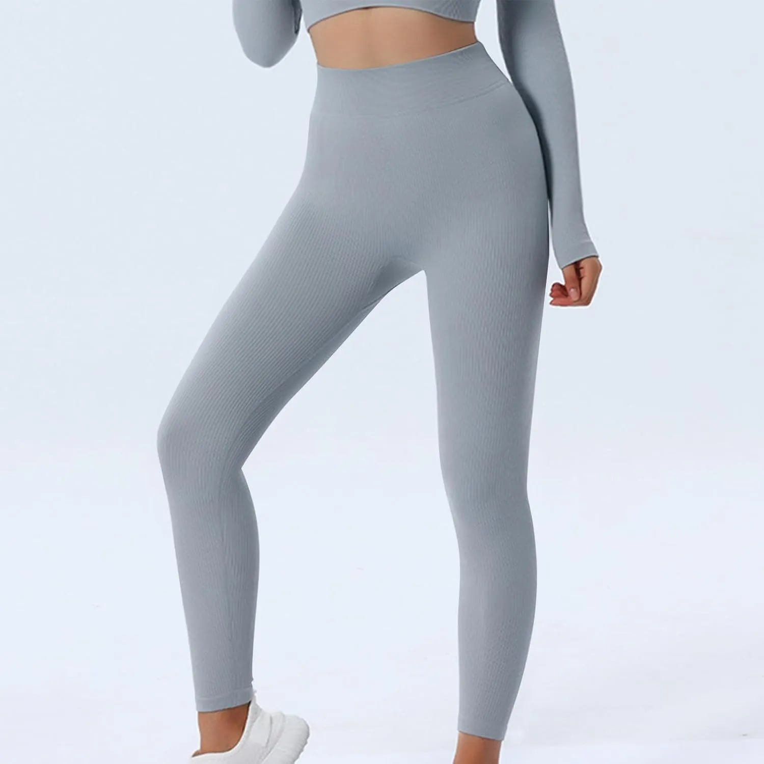 DASAYO Women's Gym Leggings Tummy Control Stretchy High Waisted Ribbed Yoga Pants Full Length Exercise Workout Bottoms