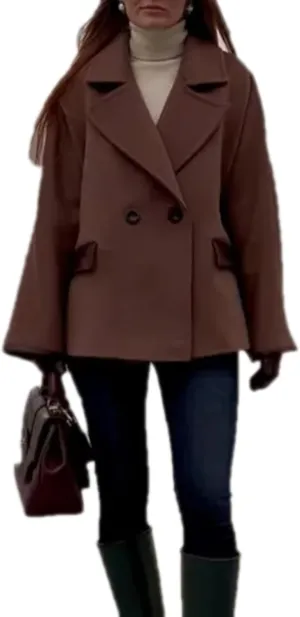 Dawery Khaki Wool Blends Women's Coats Lapel Faux Fur Patchwork Pocket Jacket Office Street Outerwears