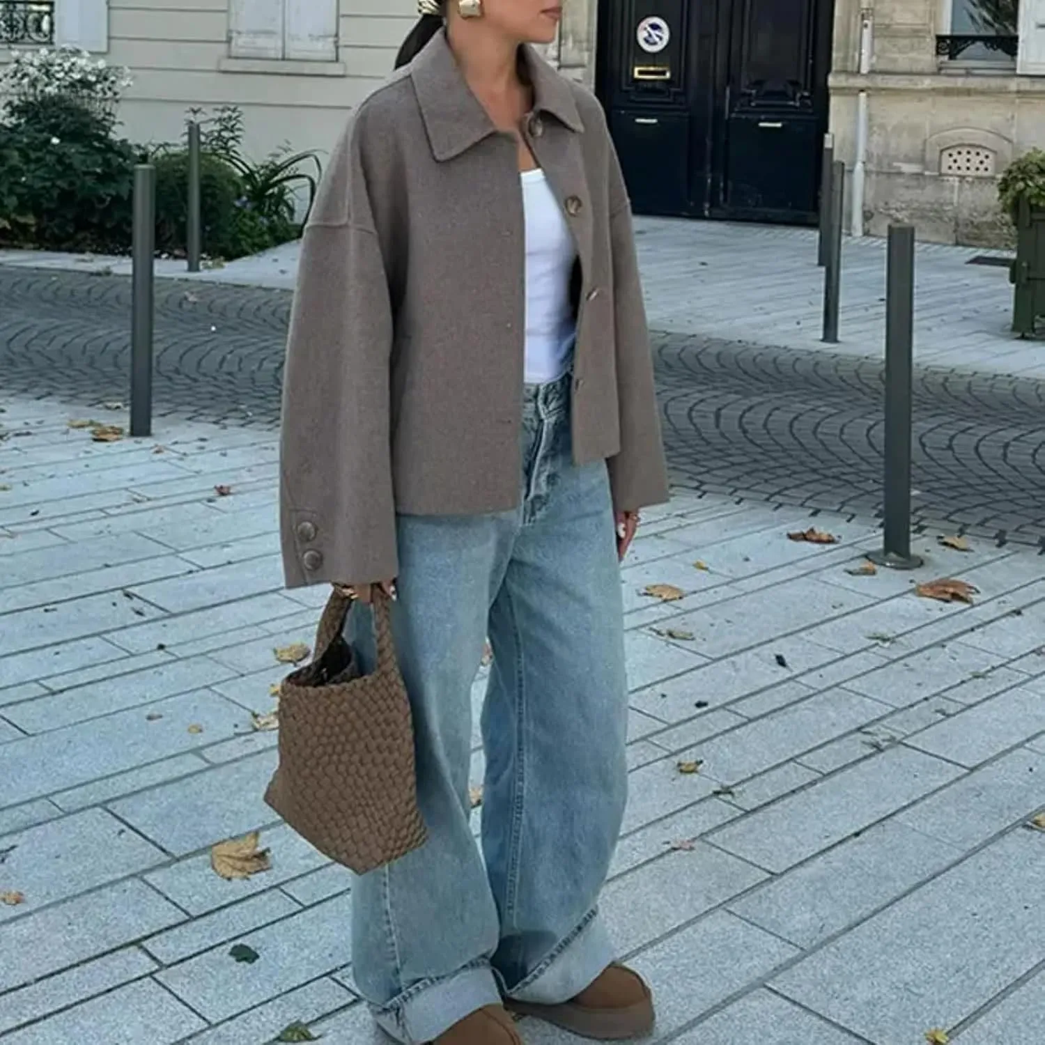 Dawery Single Breasted Lapel Solid Wool Blends Jackets Woman Long Sleeve Quilted Coat Autumn Female Office Street Outerwear