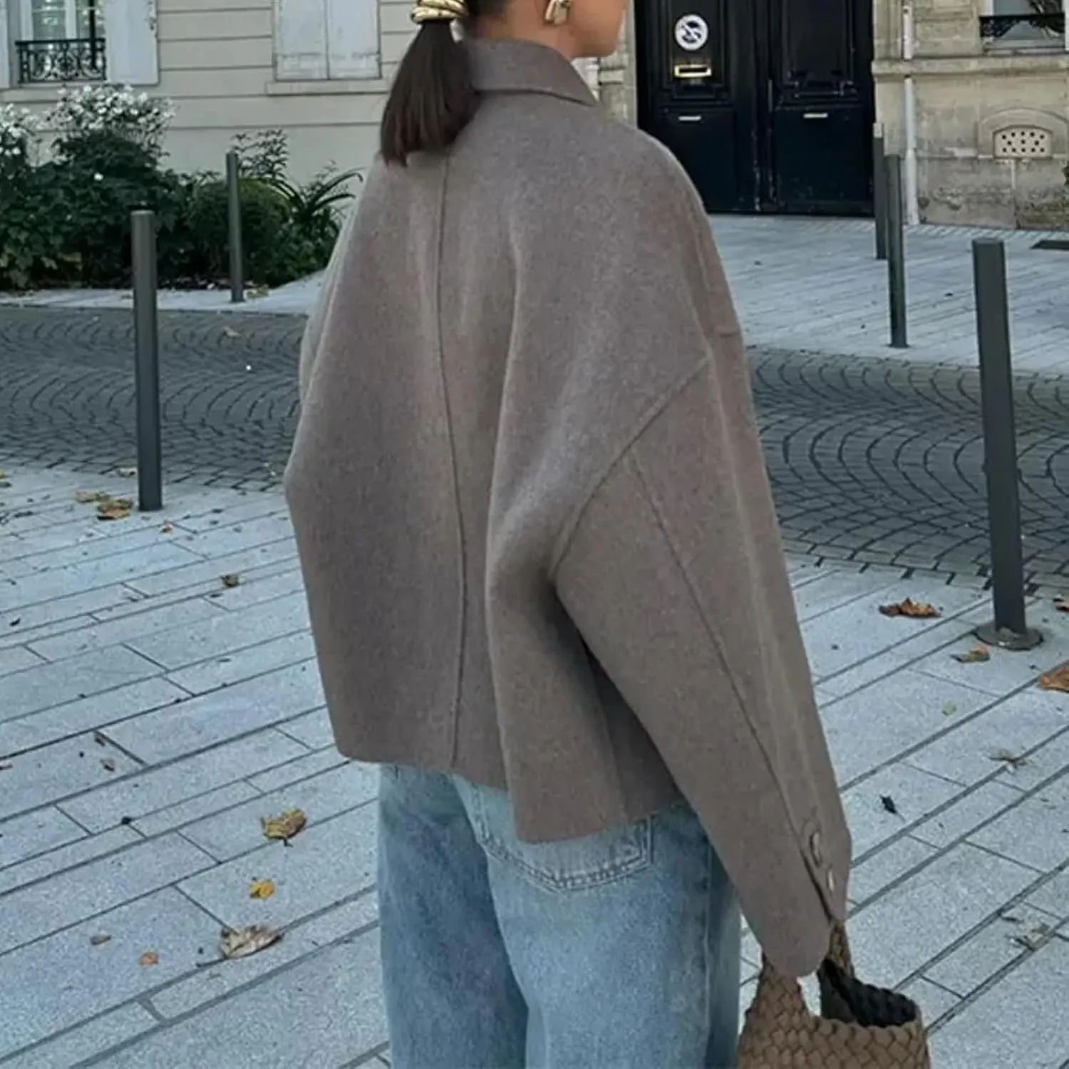 Dawery Single Breasted Lapel Solid Wool Blends Jackets Woman Long Sleeve Quilted Coat Autumn Female Office Street Outerwear