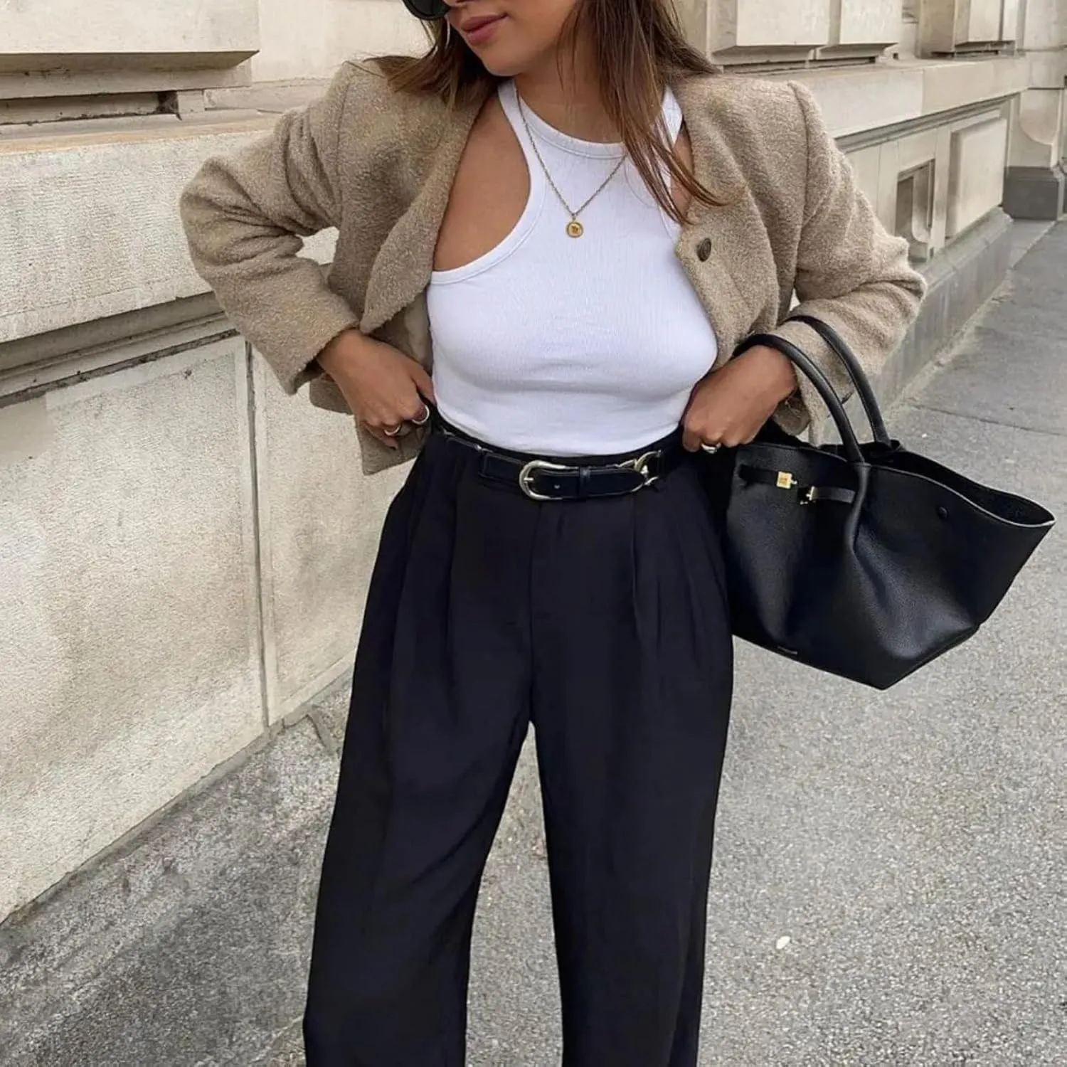 Dawery Women O-neck Single Breasted Cropped Coats Long Sleeve Wool Blends Fake Pockets Tops Autumn Streetwear