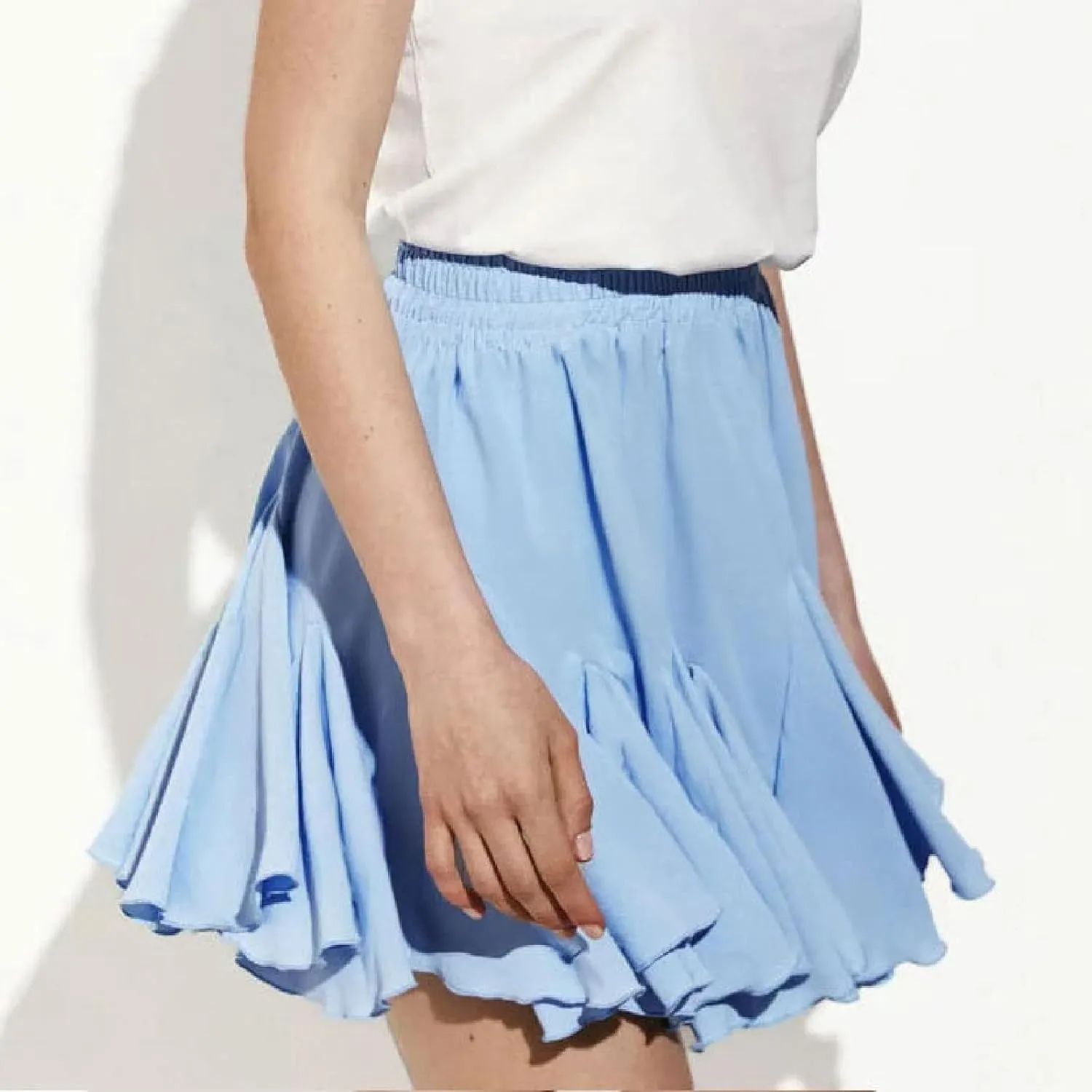 DDAPJ pyju Women's Flowy Skirts Casual Boho Ruffle Mini Skirts Pleated Elastic High Waist Skirt Cute Summer Clothes