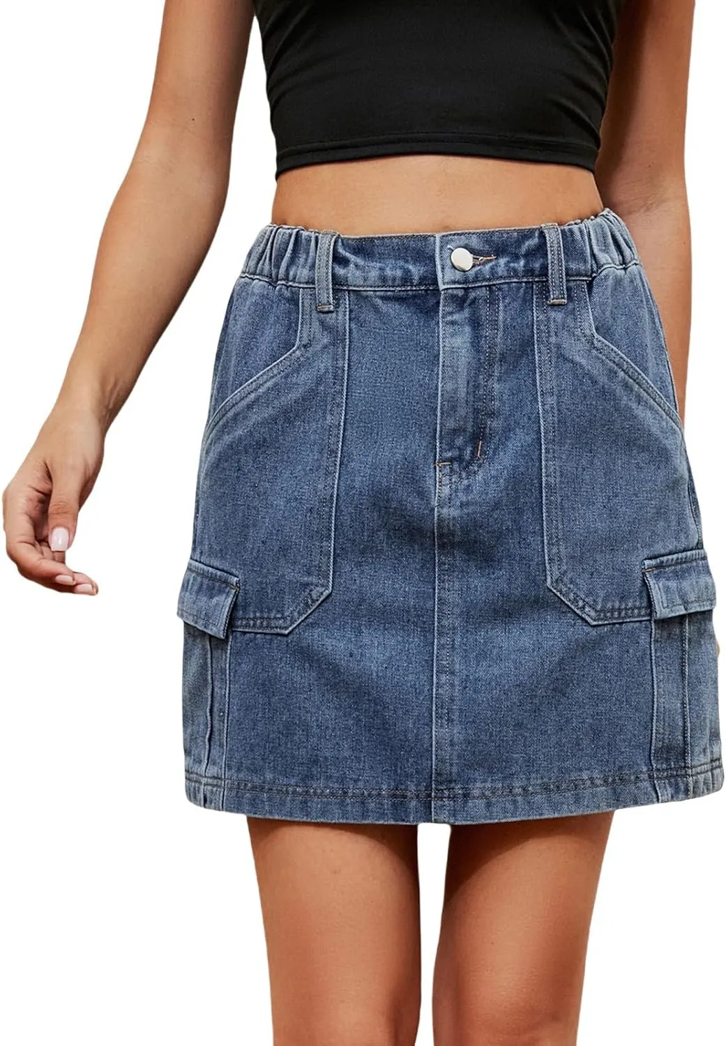 Denim Skirts for Women High Waisted Jean Skorts with Slit Cute Skort Shorts Casual Stretch Mini Jean Skirt Shorts