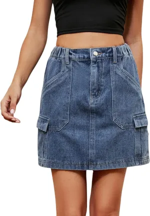 Denim Skirts for Women High Waisted Jean Skorts with Slit Cute Skort Shorts Casual Stretch Mini Jean Skirt Shorts